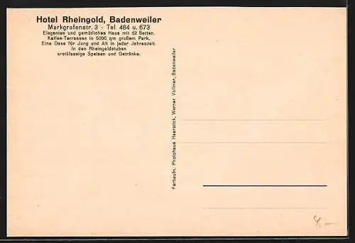 AK Badenweiler, Das Hotel Rheingold, Markgrafenstr. 3, Partie im Garten