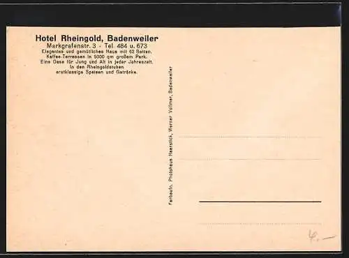 AK Badenweiler, Das Hotel Rheingold, Markgrafenstr. 3, Gäste im Garten