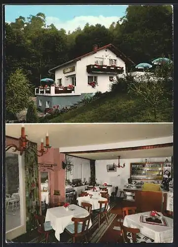 AK Bühlertal /Schwarzwald, Café-Restaurant Waldschlössle mit Innenansicht, Inh. E. und S. Schmidt