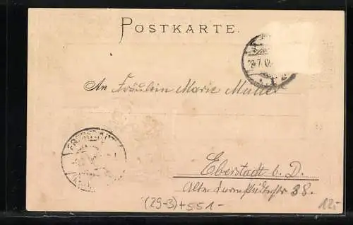 Passepartout-Lithographie Mainz, Dampfer auf dem Rhein, Blick auf die Stadt, Wappen