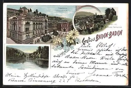 Lithographie Baden-Baden, Friedrichs- und Augustabad, Waldsee