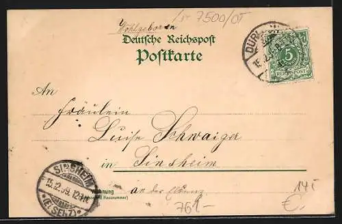 Lithographie Durlach, Baseltor, Turmberg, Prot. Kirche & Rathaus