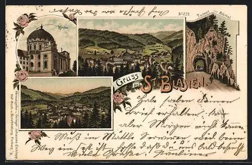 Lithographie St. Blasien, Kirche, Tunnel im Albtal