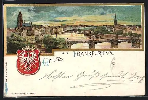 AK Frankfurt /Main, Blick auf die Stadt mit der Mainbrücke