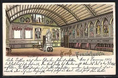 Lithographie Alt-Frankfurt, Kaisersaal, Innenansicht