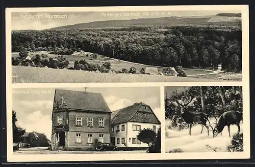 AK Horbruch, Gasthaus Otto Barth, Partie mit Idarkopf, Hirsche im Wald