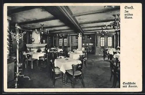 AK Soest, Gasthaus Im wilden Mann, Soeststube mit Kamin