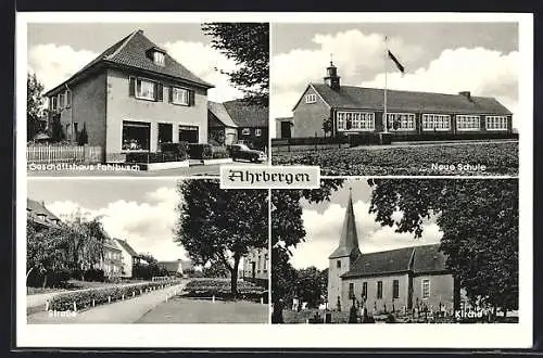 AK Ahrbergen, Strassenpartie, Geschäftshaus Fahlbusch, Neue Schule