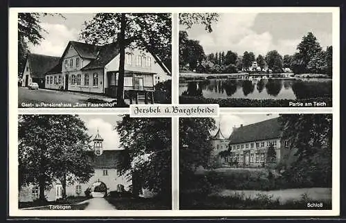 AK Jersbek ü. Bargteheide, Gasthaus und Pension zum Fasanenhof, Torbögen, Schloss