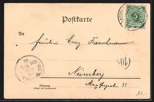 Lithographie Erfurt, Teilansicht mit Dom v. Westen