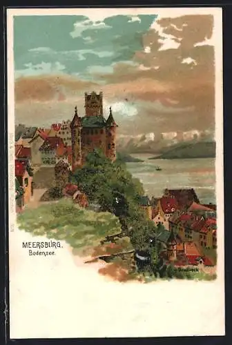 Künstler-AK Meersburg /Bodensee, Ortsansicht mit Burg