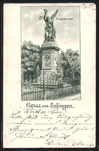 Lithographie Solingen, Ansicht vom Kriegerdenkmal