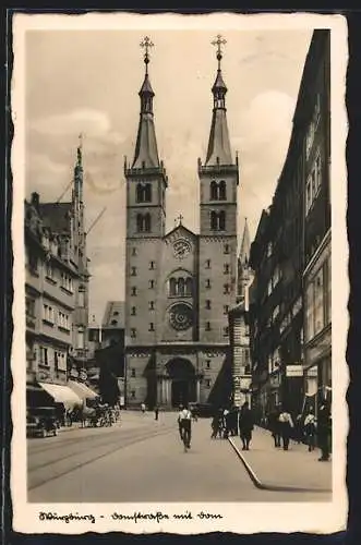 AK Würzburg, Domstrasse mit Dom