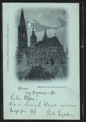 Mondschein-AK Freiburg i. Br., Münster von Süden gesehen