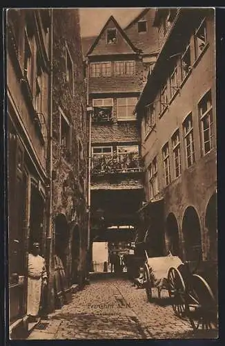 AK Alt-Frankfurt, Tuchgaden mit Einwohnern und Wagen