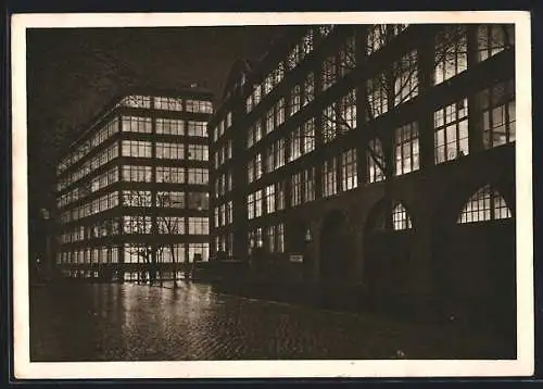 AK Jena, Schillerstrasse mit Zeiss-Werk bei Nacht