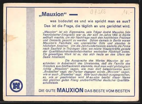 AK Saalfeld /Saale, Schokoladenfabrik Mauxion
