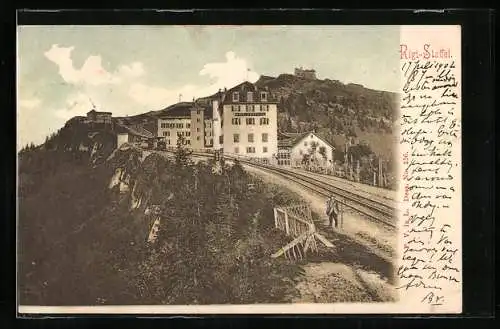 AK Rigi-Staffel, Ortsansicht mit der Bergbahn