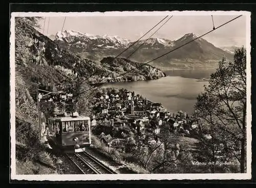 AK Vitznau, Ortsansicht von der Rigi-Bahn, Bergbahn