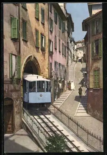 AK Lugano, Die Zahnradbahn am Bahnhof in der Via Cattedrale