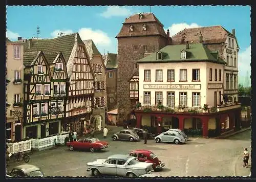 AK Linz am Rhein, Burgplatz mit Cafe Burghof und Rheintor