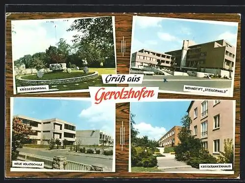AK Gerolzhofen, Kriegerdenkmal, Kreiskrankenhaus, Neue Volksschule
