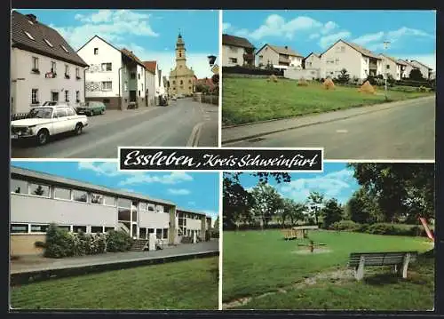 AK Essleben /Kreis Schweinfurt, Strassenpartie mit Kirche, Spielplatz, Schule