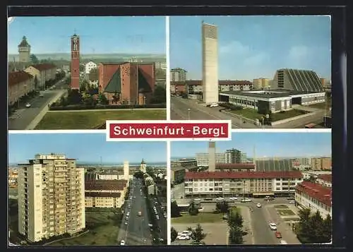 AK Schweinfurt am Main-Bergl, Strassenpartie mit Kirche, Gebäudeansicht, Ortspartie