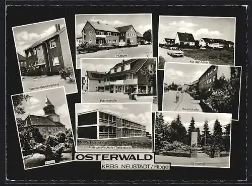 AK Neustadt a. Rbge., Hauptstrasse, Postamt, Gemeindeverwaltung, Ehrenmal