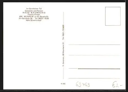 AK Weinheim an der Bergstrasse, Gasthaus und Pension Haus Naumburg, Am Bannholz 30