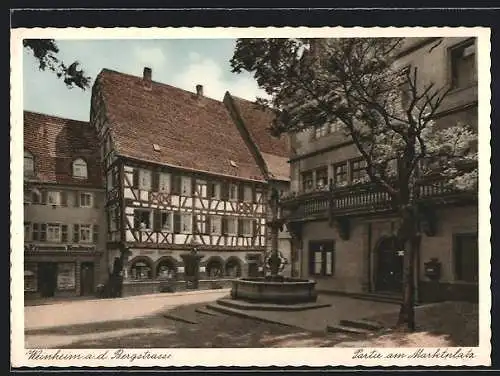 AK Weinheim a. d. Bergstrasse, Partie am Marktplatz mit Brunnen