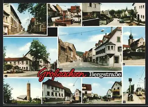 AK Grosssachsen, in der Bergstrasse, Brunnen, Hotel Krone, Ev. Kirche