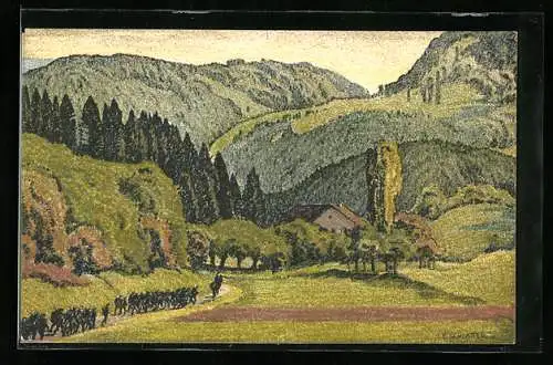 Künstler-AK Ernst E. Schlatter: Vallée du Jura près de Fontenais, Talansicht
