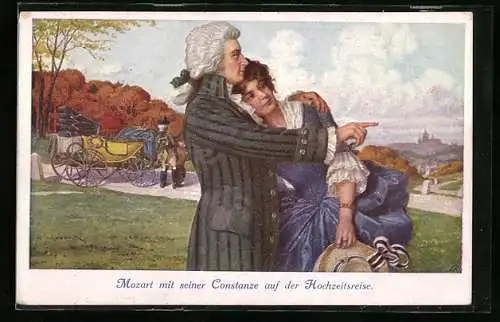 Künstler-AK H.Schubert: Mozart mit seiner Constanze auf der Hochzeitsreise