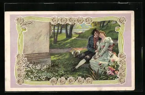 Künstler-AK H. Schubert: Paar im Gras bei Sonnenschein
