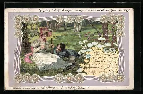 Künstler-AK H. Schubert: junges Libespaar unter einem Baum sitzend