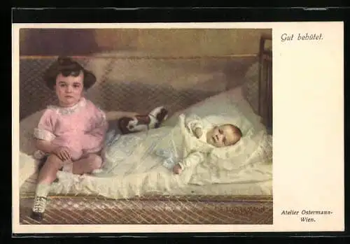 Künstler-AK F. J. Ostermann: Gut behütet, Geschwister
