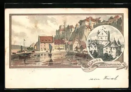 Künstler-AK K. Mutter: Meersburg, Blick auf den Ort