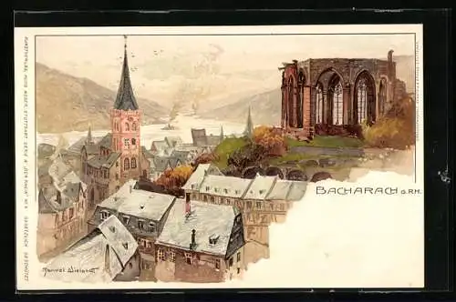 Künstler-AK Manuel Wielandt: Bacharach / Rhein, Panoramablick auf die Stadt