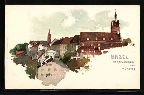Künstler-AK Fritz Voellmy: Basel, Teilansicht mit Kirche