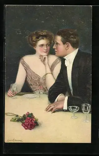 Künstler-AK Clarence F. Underwood: Zwei Seelen und ein Gedanke, Liebespaar am Tisch sitzend