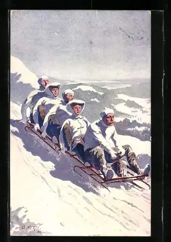 Künstler-AK O.Merte: Paare bei einer Schlittenfahrt