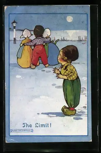 Künstler-AK Agnes Richardson: The Limit, Familie im Winter bei Nacht