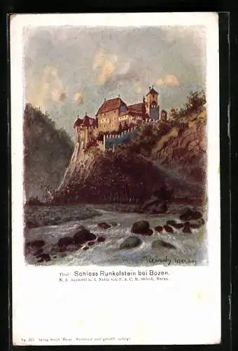 Künstler-AK F.A.C.M. Reisch: Bozen, Schloss Runkelstein aus der Ferne