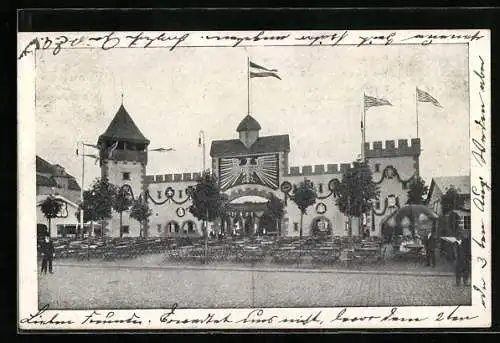 AK XI. Deutsche Turnfest Juli 1908, Ausschank der Brauerei Binding auf dem Festplatz