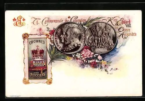 AK Reklame für Bird`s Custard Powder mit King Edward VII.-Münze