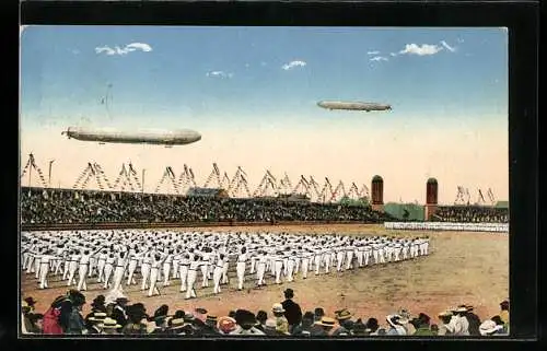 AK Leipzig, Zeppeline fliegen über den Turnplatz des 12. Deutschen Turnfest 1913