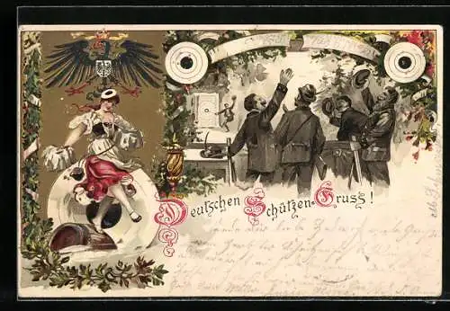 Lithographie Hannover, XIV. Bundesschiessen 1903, Schützen mit Gewehren vor Zielscheibe, Schützenverein