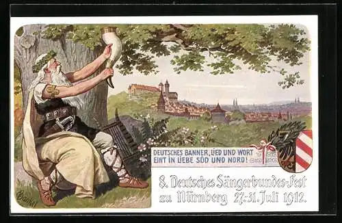 Künstler-AK Nürnberg, 8. Deutsches Sängerbundfest 1912, Wappen, Sänger