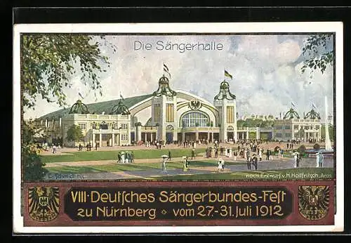 Künstler-AK Nürnberg, 8. Deutsches Sängerbundes-Fest 1912, Sängerhalle mit Besuchern